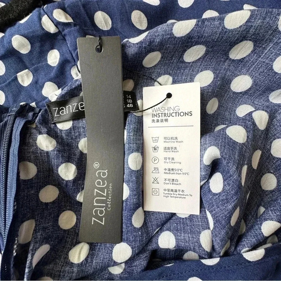 NWT | SLEEVELESS MAXI V-NECK SLIP DRESS NAVY BLUE WHITE POLKA DOT | SIZE: 14 - Picture 7 of 9